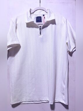 Guide London Premium Size-Large Cream Chevron Knit Zip Polo